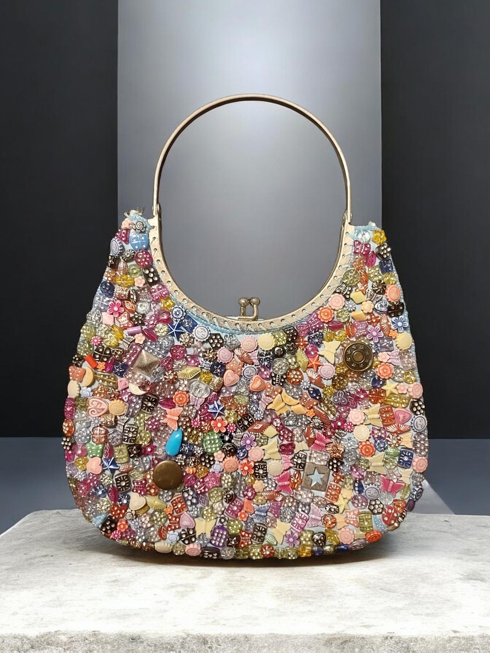 Vintage Y2K Maximalist Beaded Trinket Purse Mosaic Charms